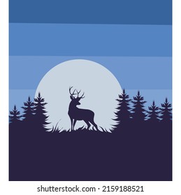 illustration vector of deer lost in forest 