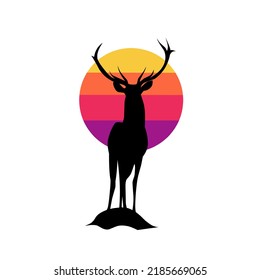 illustration vector of deer in sunset perfect for print,etc.