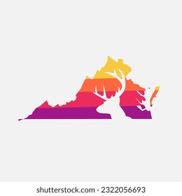 illustration vector of deer in virginia with sunset sky 