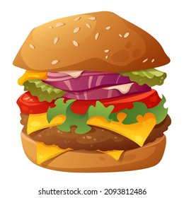illustration vector delicious burger isolated on white background for advertising posters, fast food and cafe 