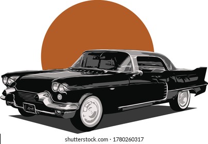 illustration vector design 60's classic saloon car for graphic print need.