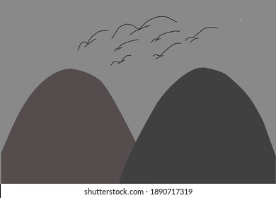 Illustration vector design of abstract view of mountains with it birds on the sky. 