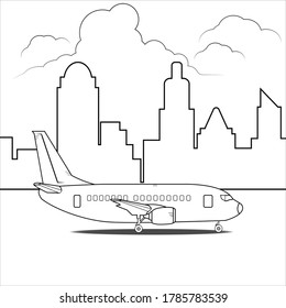 Illustration Vector Design of Air Plane for Coloring Book