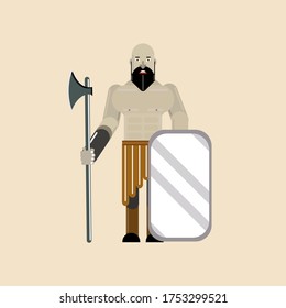 Illustration, Vektordesign eines angreifenden, spärlichen Kriegers mit Rüstung. 