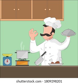 Illustration vector design of background of chef is cooking
