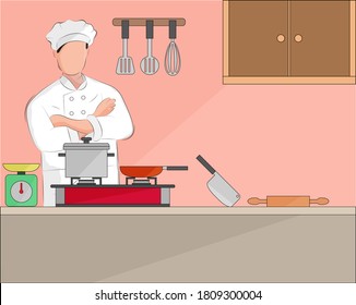 Illustration vector design of background of chef is cooking