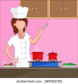 Illustration vector design of background of sexy chef girl is cooking