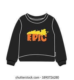 Illustration Vector Design Of Black Sweater With Epic Flame Pic. Design For Woman Sweatshirt, Sweater, Man Fashion, Wan Fashion.