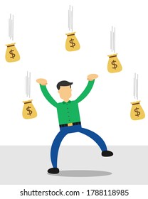 Illustration vector design of businessman getting much money from sky