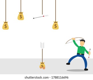 Illustration vector design of businessman hunting money with his bow and the arrow