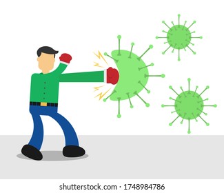 Illustration vector design of businessman vs virus, a man punches the virus