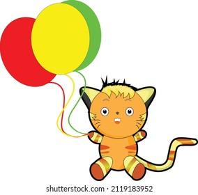 illustration vector design of cat holding balloon, good for use cover book, wallpaper ,sticker, etc.