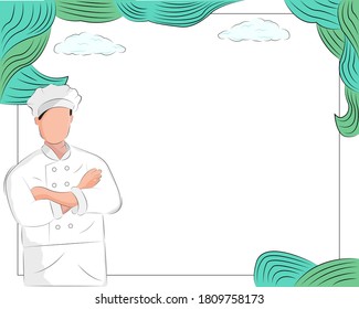 Ilustración diseño vectorial del fondo del chef masculino con área de texto de espacio en blanco