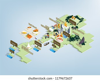 Illustration Vector Design Concept Of Most Attractive Place In Thailand, Thailand Travel Map Design Concept