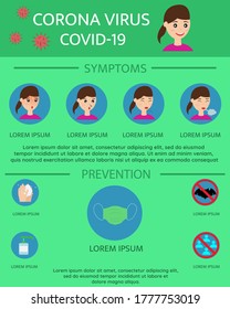 Illustration vector design of coronavirus covid-19 symptoms and prevention infographics