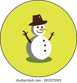 Illustration vector design of cute snowman with hat and yellow background.