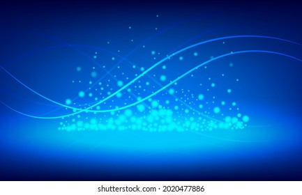 Illustration Vector design digital technology concept. Glowing wavy lines template with Blue background.