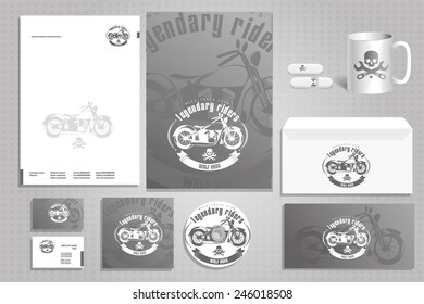 illustration of vector design elements for corporate identity design template for the motorcycle club in the retro style, vintage background
