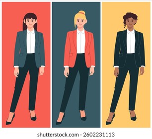 illustration vector design flat of Corporate Woman, power girl Stylish Office Lady. good for power point, web design and avatar