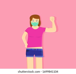 Illustration vector design of a girl using medical mask for protecting herself