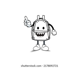 illustration vector design graphic off bag school black and white  with hand, eye, mouth, arm and leg, perfect for education icon, character for web, banner, brochure book cover etc