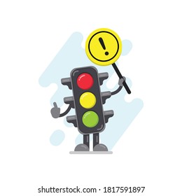 Ilustración de diseño vectorial gráfico de advertencia de caricatura de semáforo o de señalización de tráfico cuidadosa