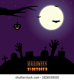 Illustration vector design of Halloween landscape background template