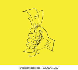 illustration vector design of a hand holding a banknote, black and white hand vector