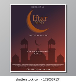 Diseño vectorial de ilustración del volante de plantillas de invitación de fiesta iftar. Completo editable.