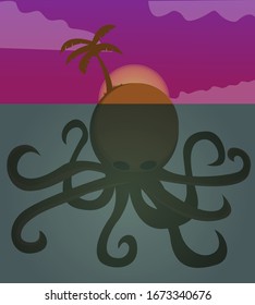 Ilustración de diseño vectorial de pulpo cabeza isla.