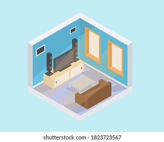Illustration, Vektordesign des isometrischen Wohnzimmers