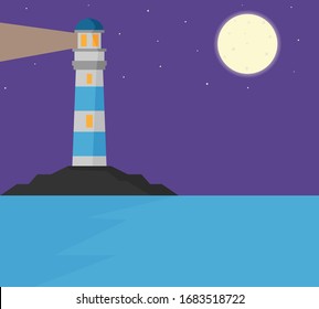 Illustration vector design of landscape and nature of lighthouse