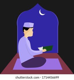 Illustration vector design of a man is reading Al Quran