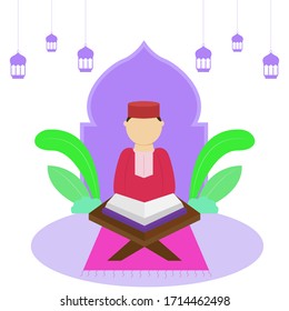 Illustration vector design of a man is reading Al Quran