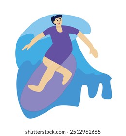 Ilustração vetorial do homem surfando no oceano marinho