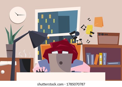 Illustration vector design man use laptop work from home concept