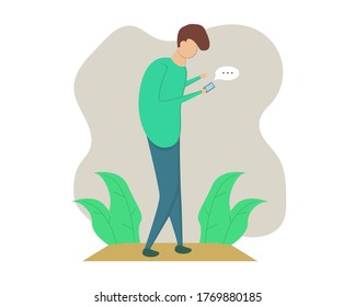 Illustration vector design of a man using smartphone