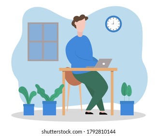 Illustration, Vektordesign des Menschen, der auf seinem Laptop arbeitet