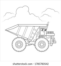 Diseño de vectores de ilustraciones de un camión de volcado de monstruo para libro de coloreado