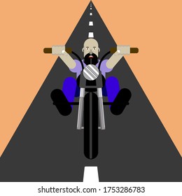 Illustration vector design of motorcycle driver riding on motorway. Shot from front view