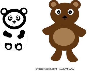 An illustration and vector design of 
a panda and a teddy bear.