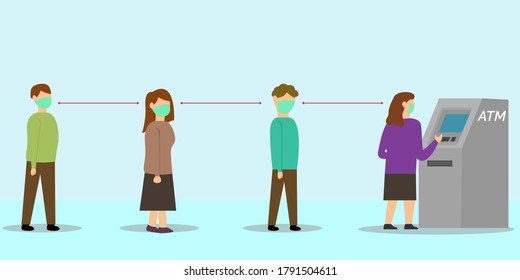 Illustration vector design of people queue at automated teller machine
