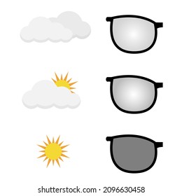 Ilustración de diseño vectorial de comparación de lentes fotocrómicas.