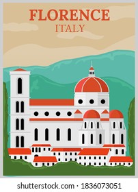 Illustration vector design of retro and vintage travel poster of Florence, Italy