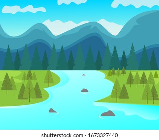 Illustration vector design of river in the mountains.