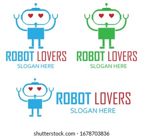 Illustration vector design of robot lovers logo