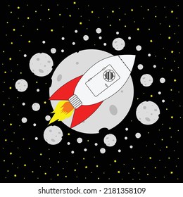 illustration vector design of Rocket flying around meteorites.

Suitable illustration for icon, cover of books, magazine, science book illustration, poster, sticker, t-shirt, story book, and etc.
