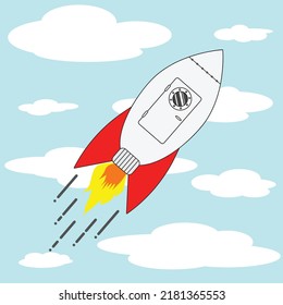diseño vectorial de ilustración de 
lanzamiento de cohetes al cielo.

Ilustración adecuada para ícono, portada de libros, libros de ciencias y revistas, afiche, volante, tarjeta, pegatina, libro de cuentos, camiseta, etc.
