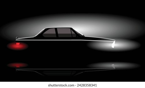 ilustración vectorial diseño de silueta vehículo de coche sobre fondo de estudio negro
