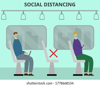 Illustration vector design of social distancing in public transportation. Avoiding the virus for new normal activities